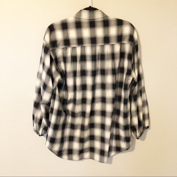 Vince oversized plaid rolled button down plaid tunic top size small - Picture 3 of 8